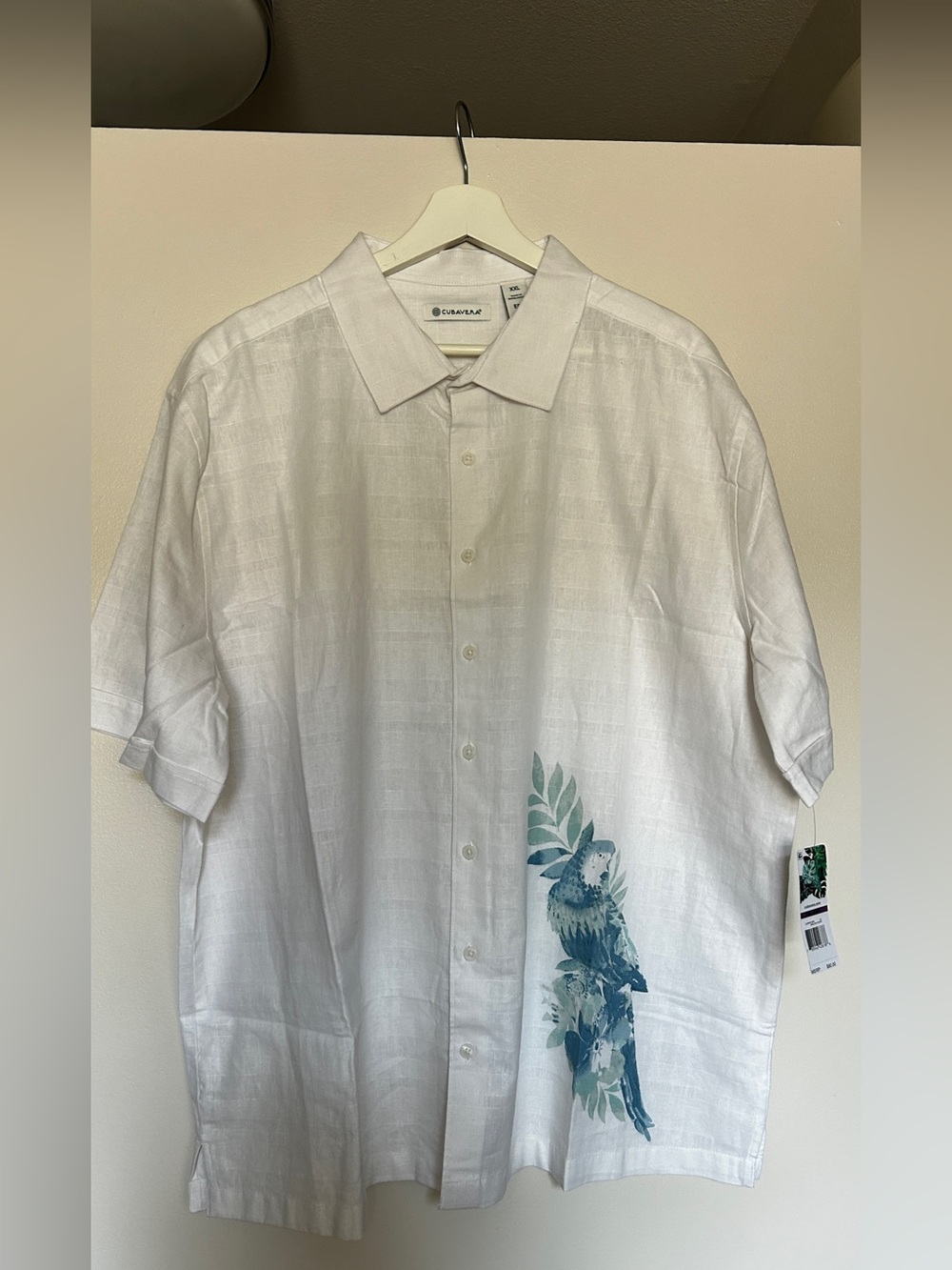 Cubavera XXL White Linen Cotton Parrot Tropical Shirt